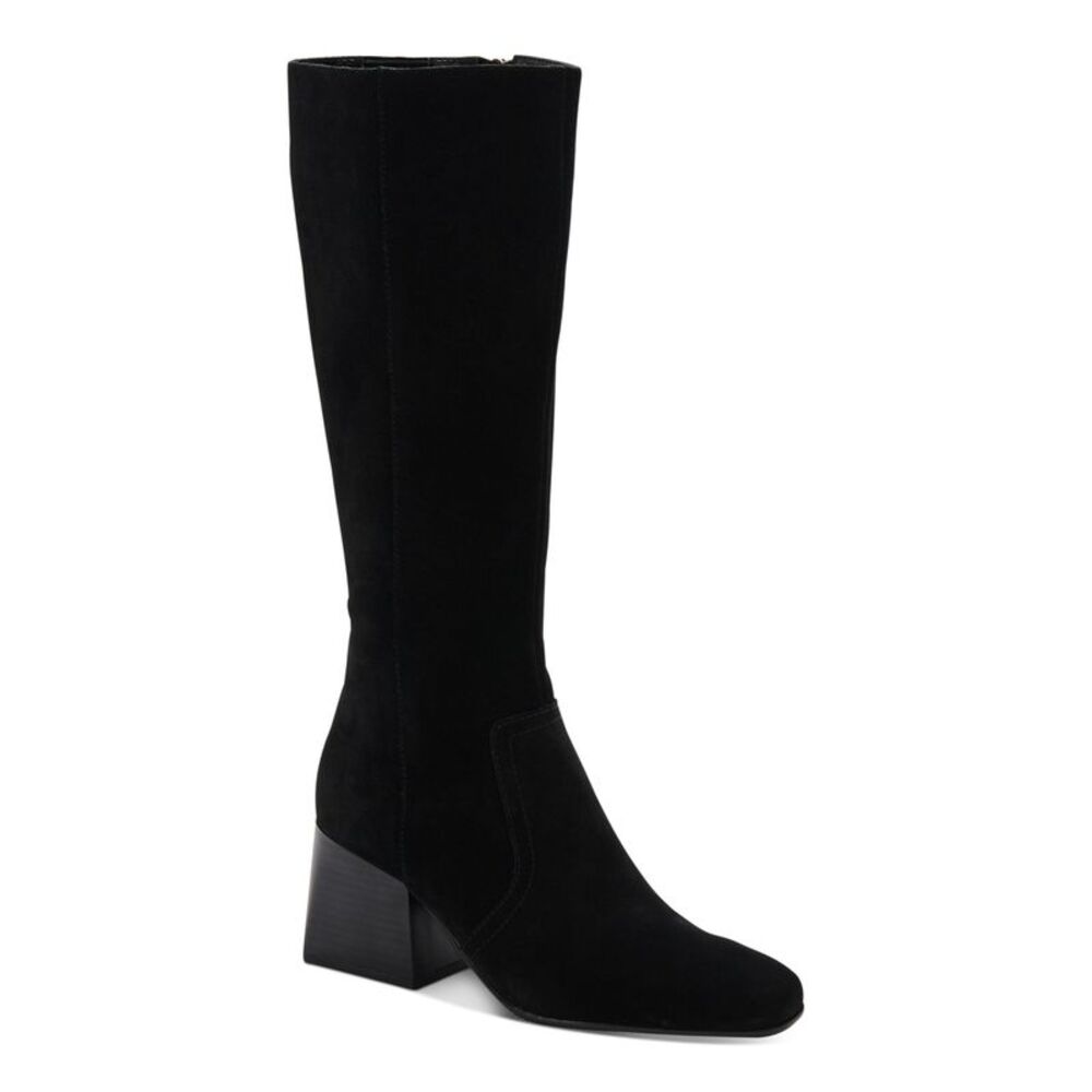 AQUA COLLEGE Womens Black Tori Square Toe Stacked Heel Boots Shoes 9.5 M